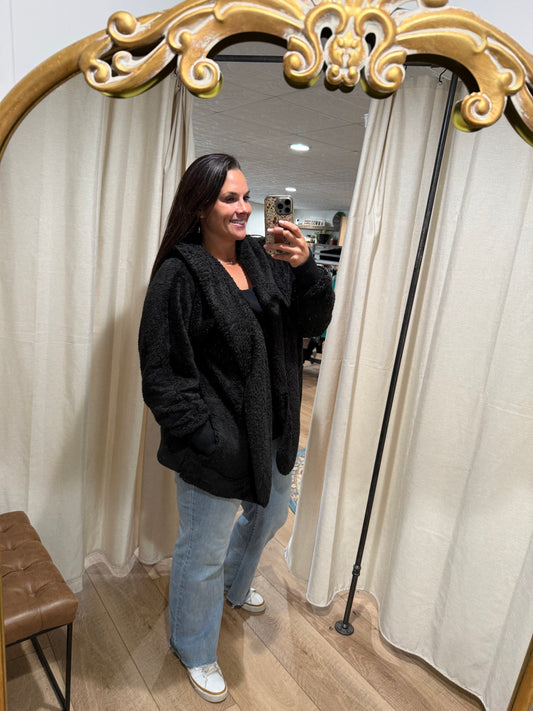 Black Fur Jacket with Pockets