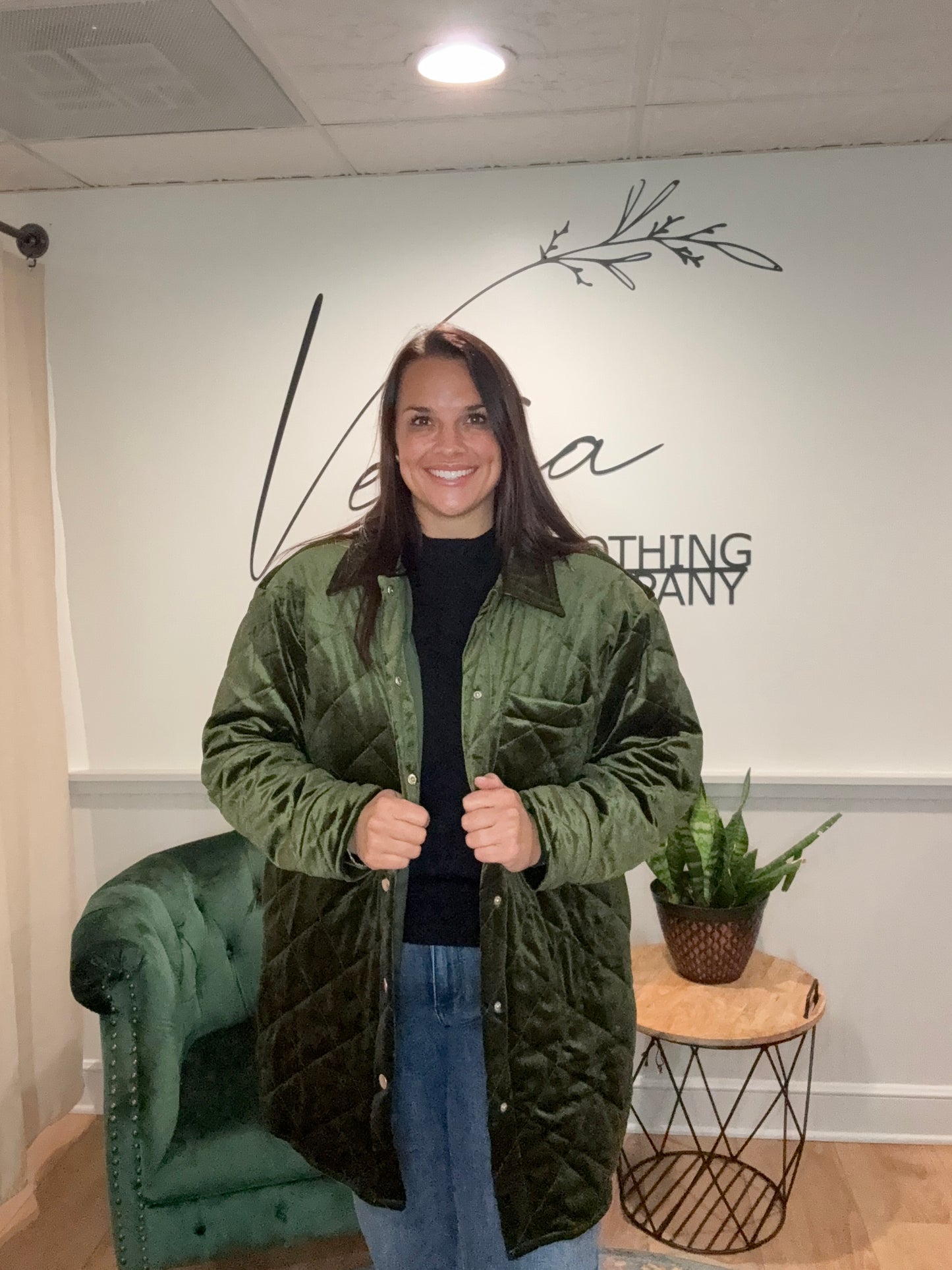 Olive Velvet Bomber Coat