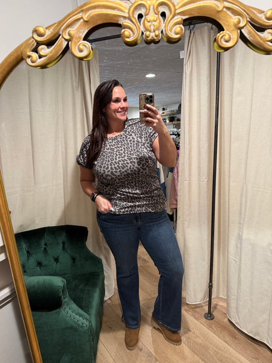 Taupe Leopard Ribbed Short Sleeve