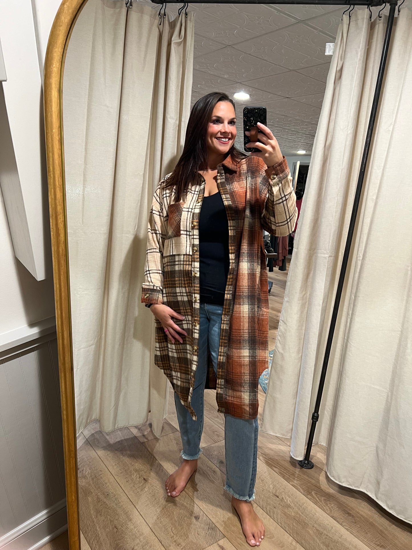 Rust / Taupe Plaid Button Jacket