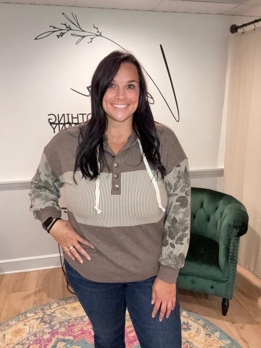 Staccato Mocha Color Block Floral Hoodie
