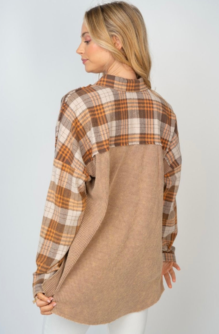 Waffle Knit and Plaid Button Up (2 Colors)