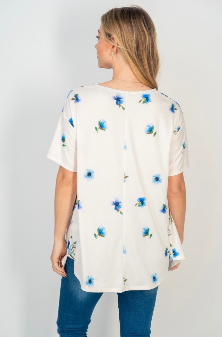 Blue Floral V-Neck