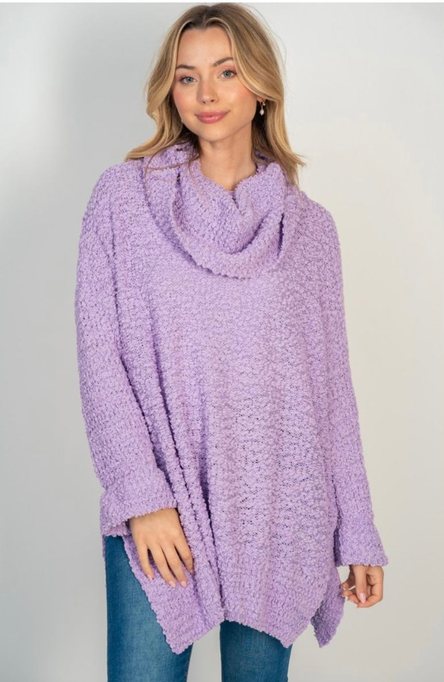 Popcorn Cowl Neck with Side Slits (2 Colors)