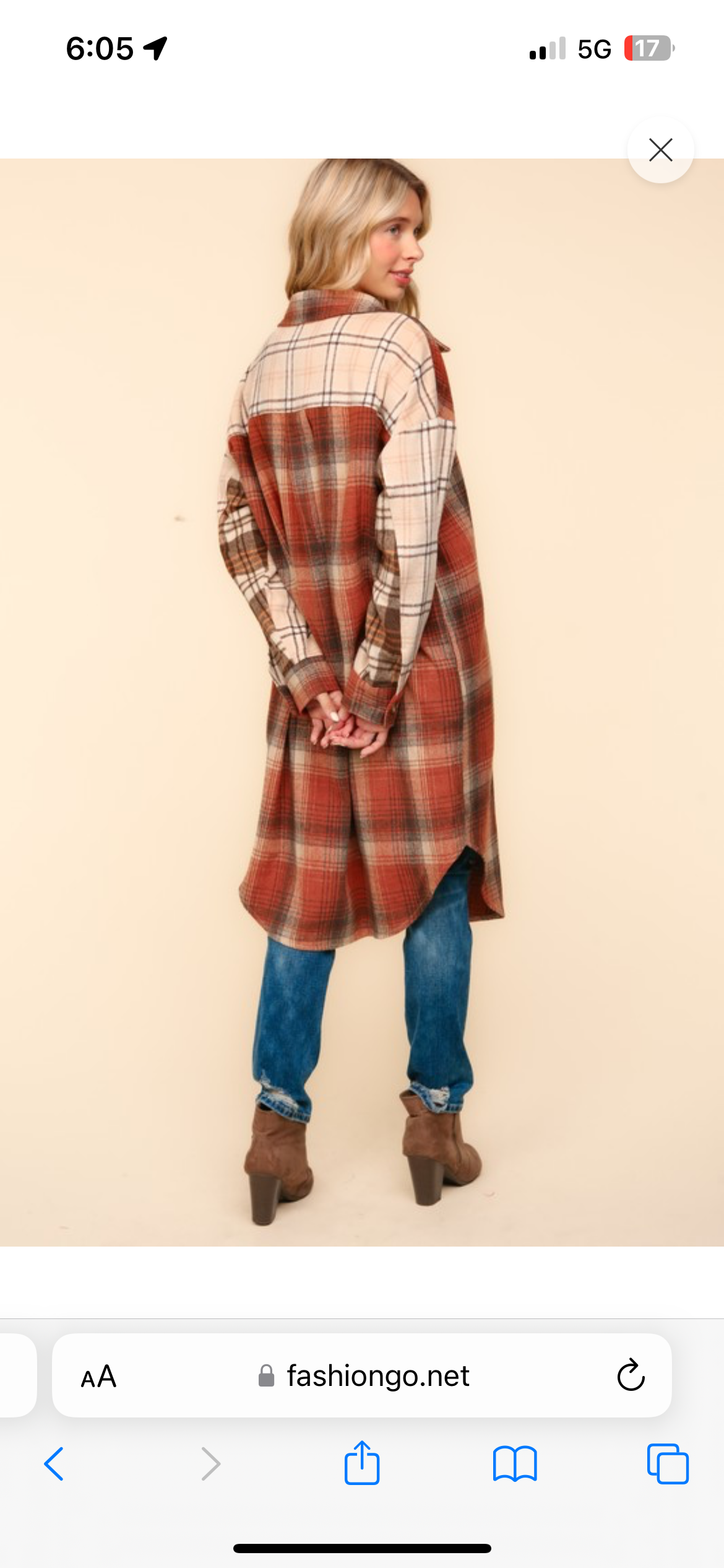 Rust / Taupe Plaid Button Jacket