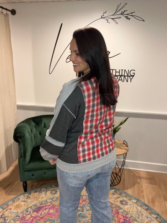 2 Tone Grey with Red Plaid Back