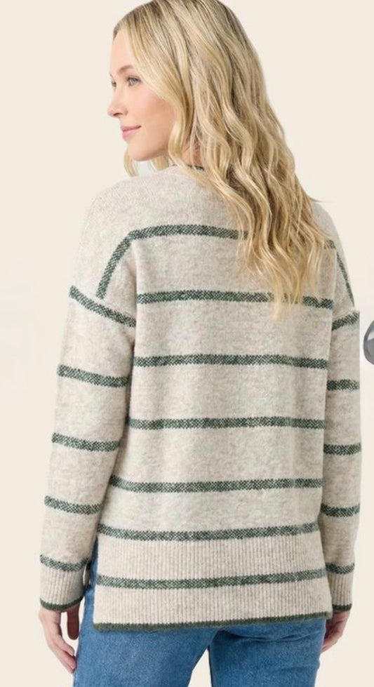 Staccato Oatmeal / Green Striped Sweater