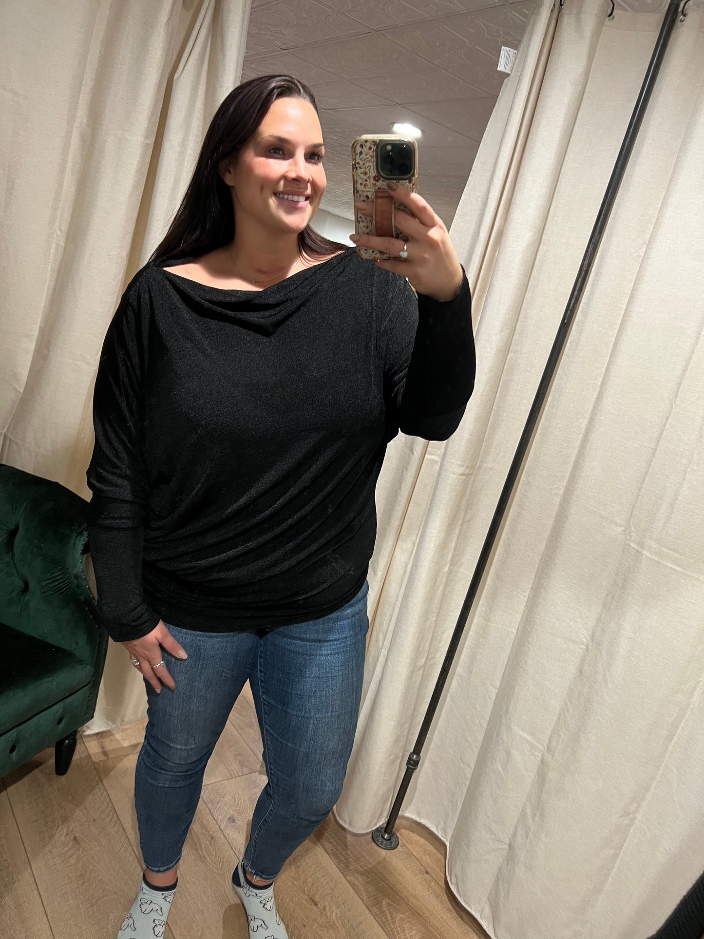 Black Off Shoulder Slinky Top