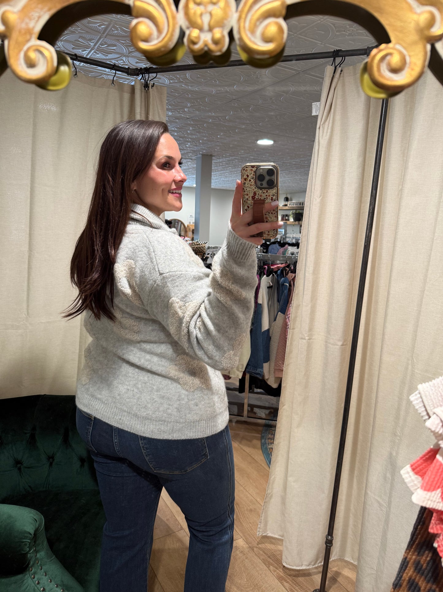 Grey / Taupe Floral Quarter Zip Sweater