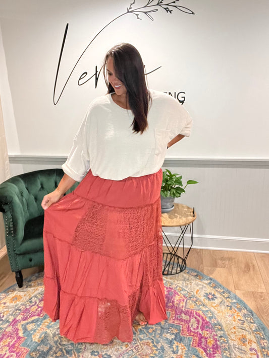 Rust Maxi Skirt with Lace