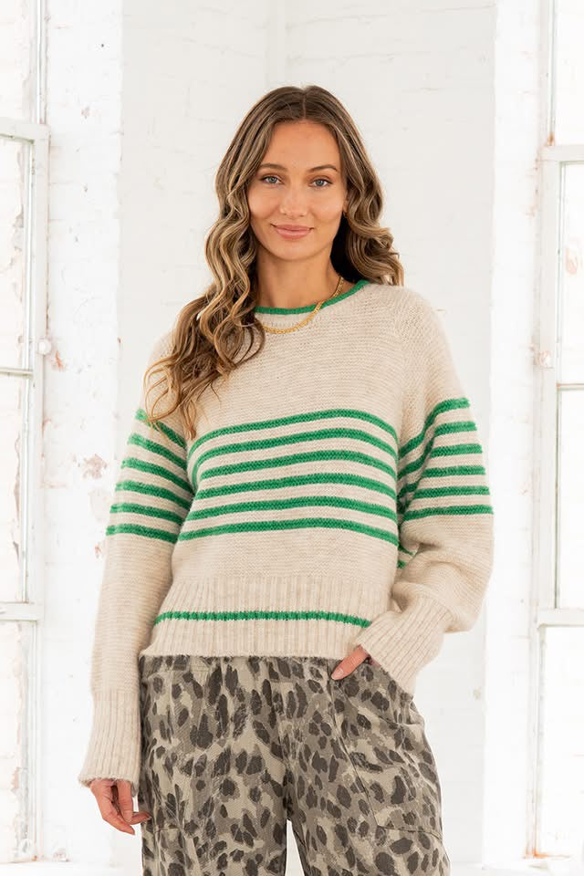Oatmeal / Green Knit Sweater