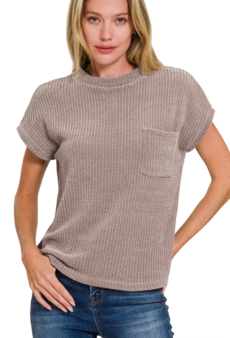 Chenille Waffle Short Sleeve Sweater