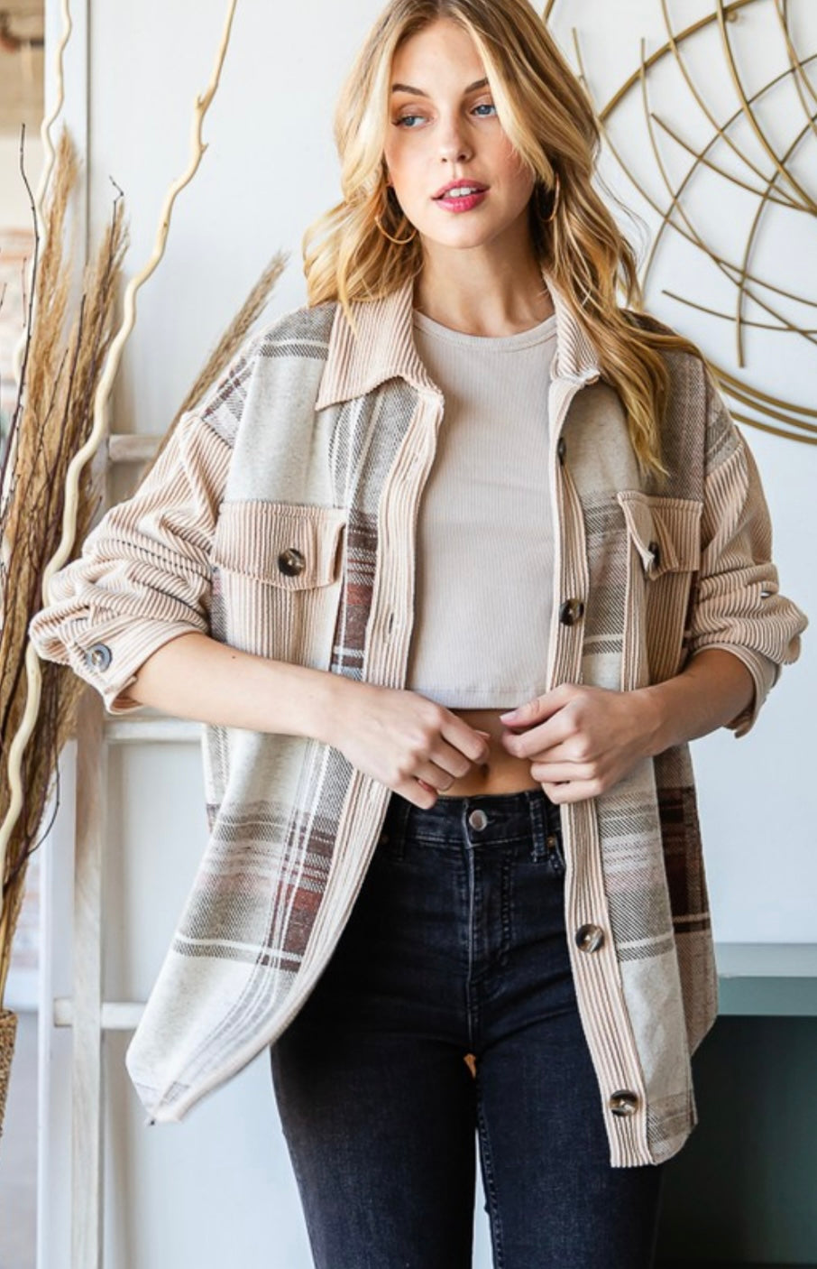 Oatmeal / Mocha Plaid Jacket