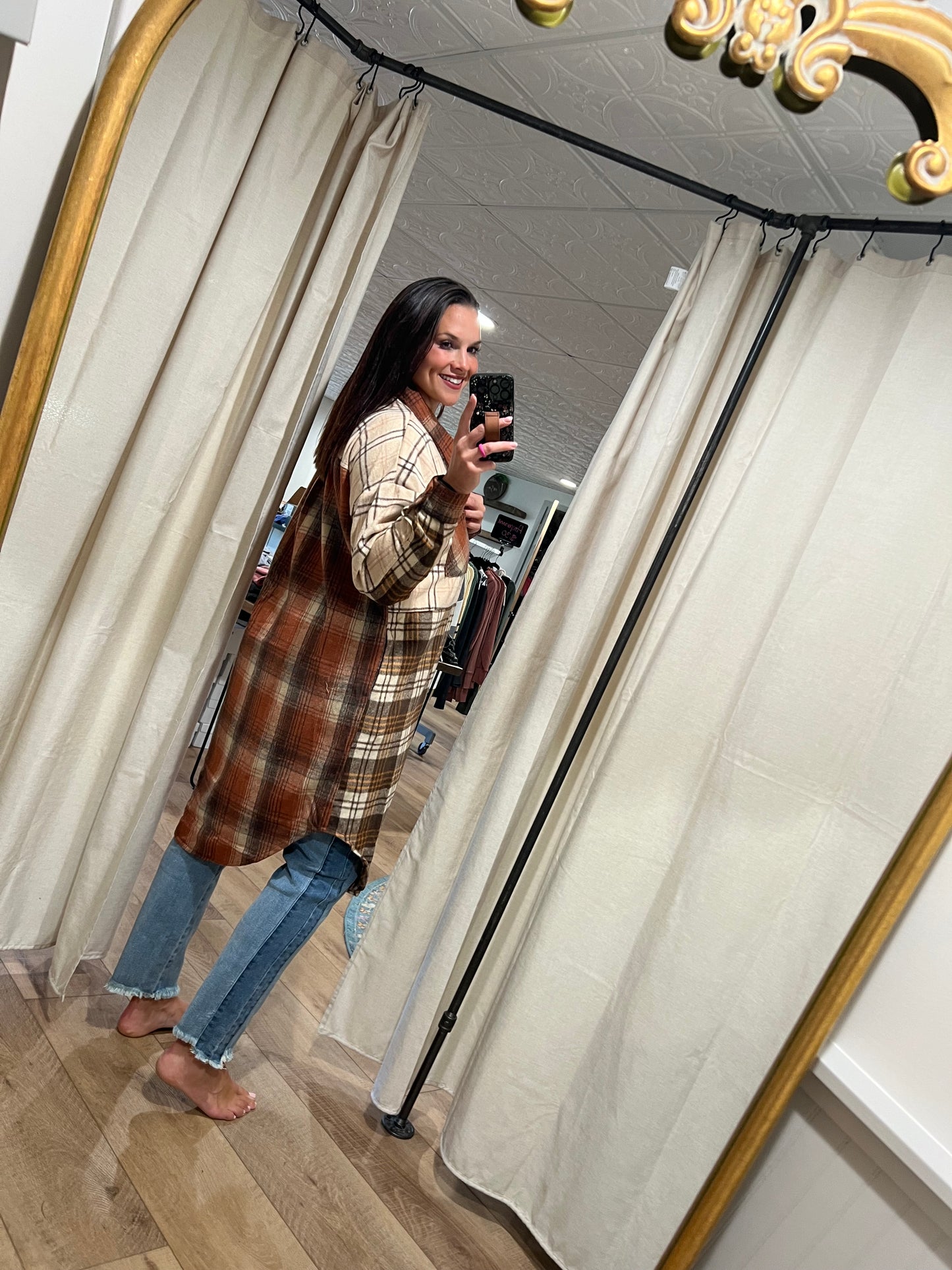 Rust / Taupe Plaid Button Jacket