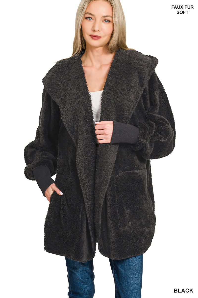 Black Fur Jacket with Pockets