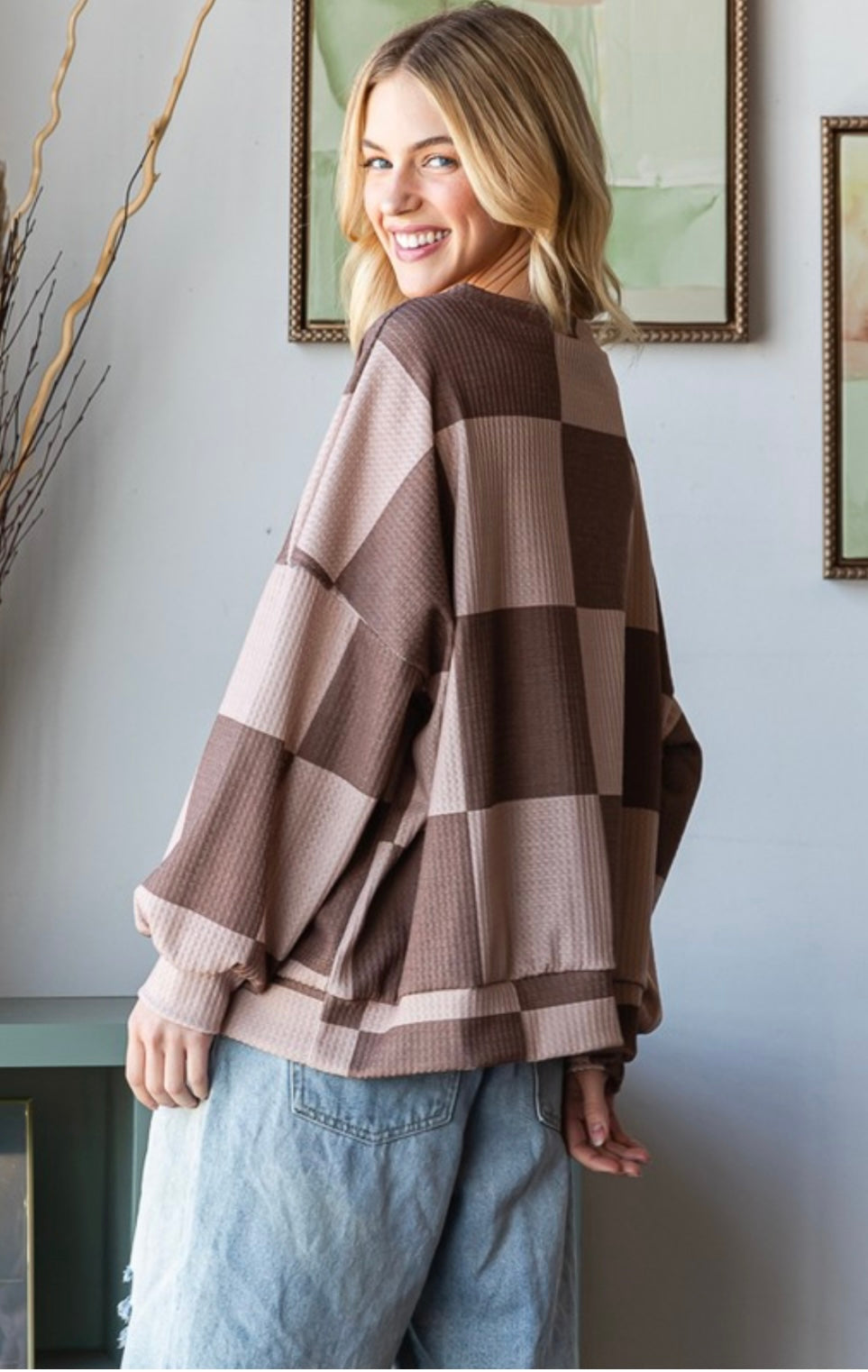 Mocha Checkered Waffle Knit