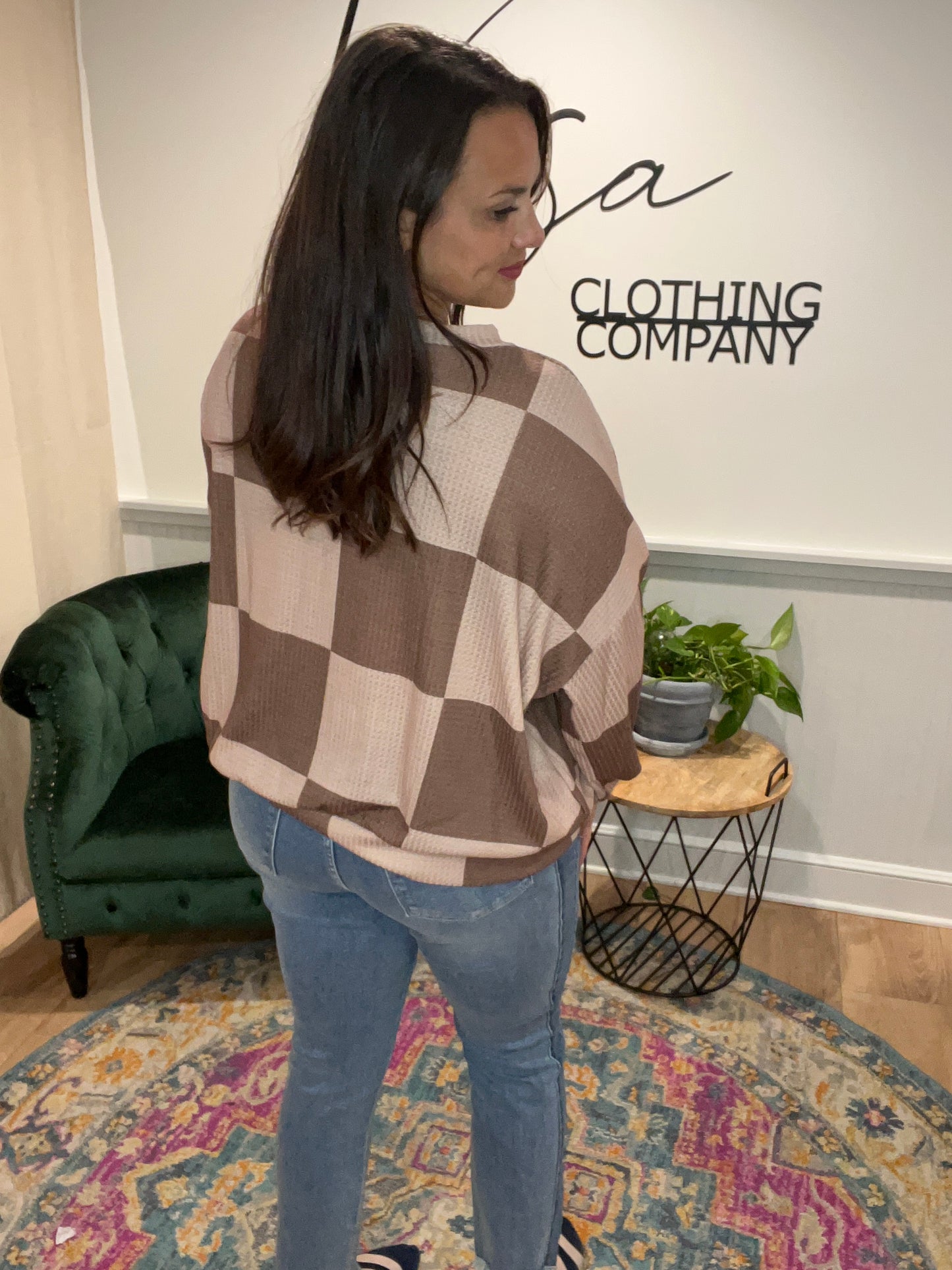 Mocha Checkered Waffle Knit