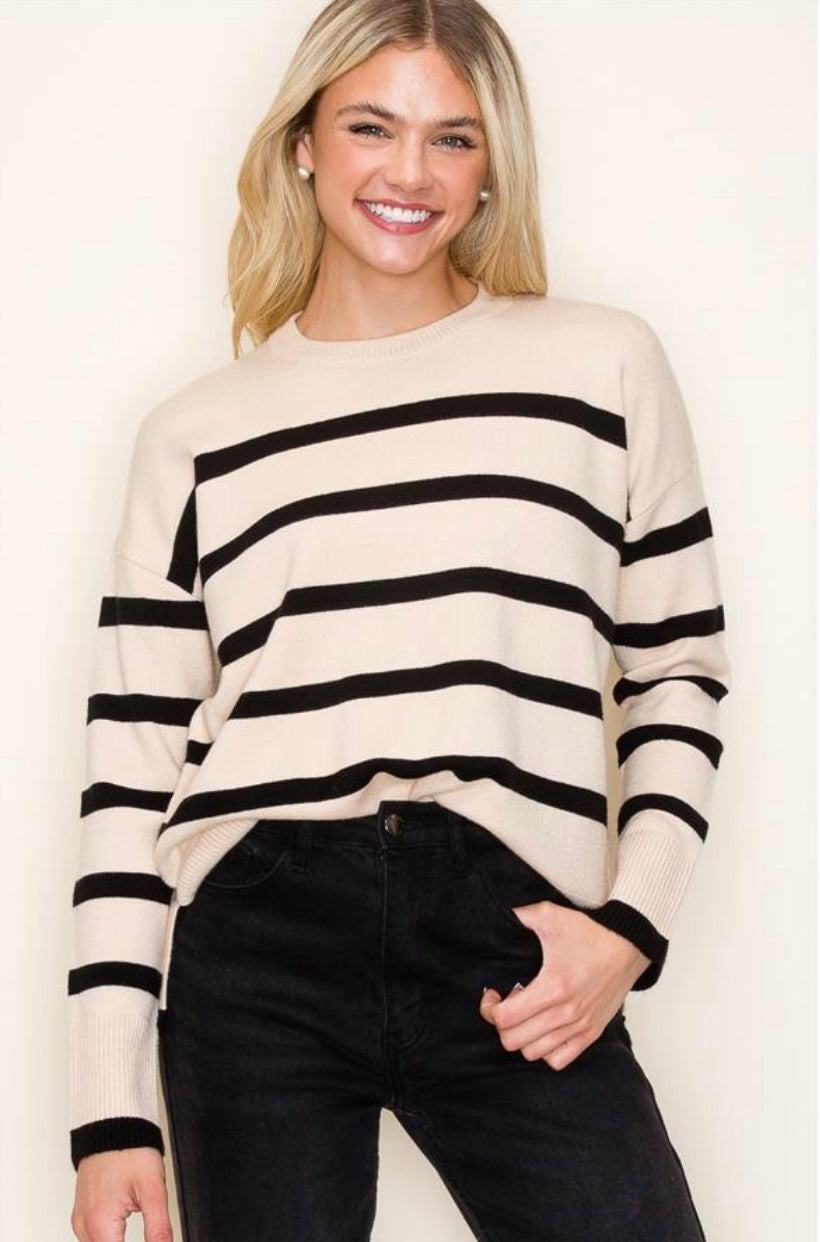 Oatmeal / Black Striped Sweatwe