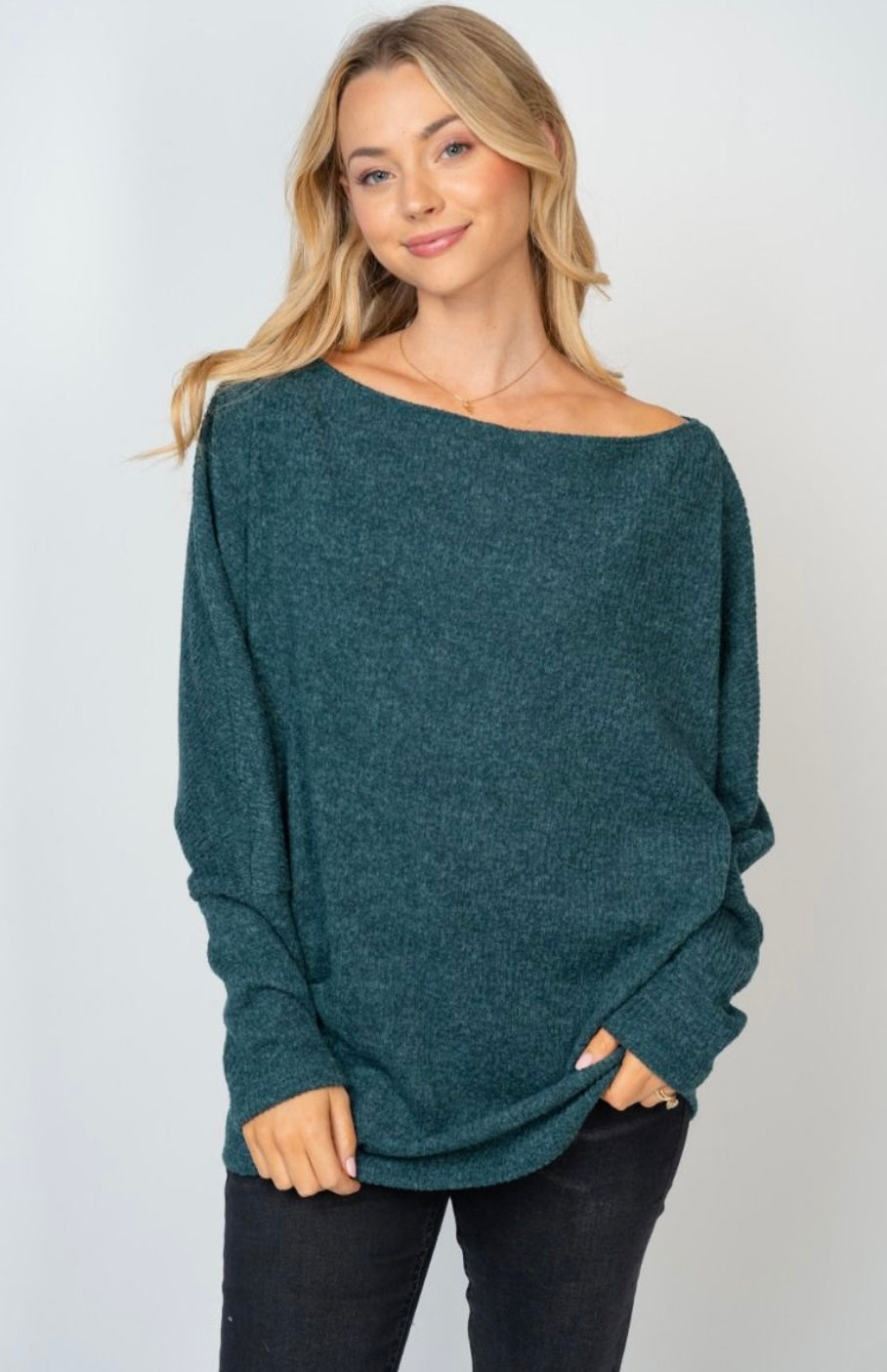 Hunter Green Ribbed Boat Neck Sweater