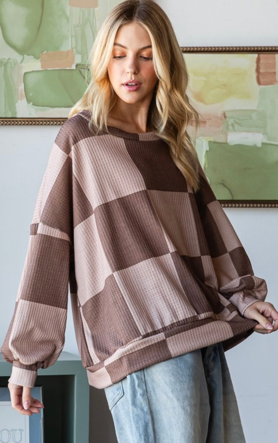 Mocha Checkered Waffle Knit