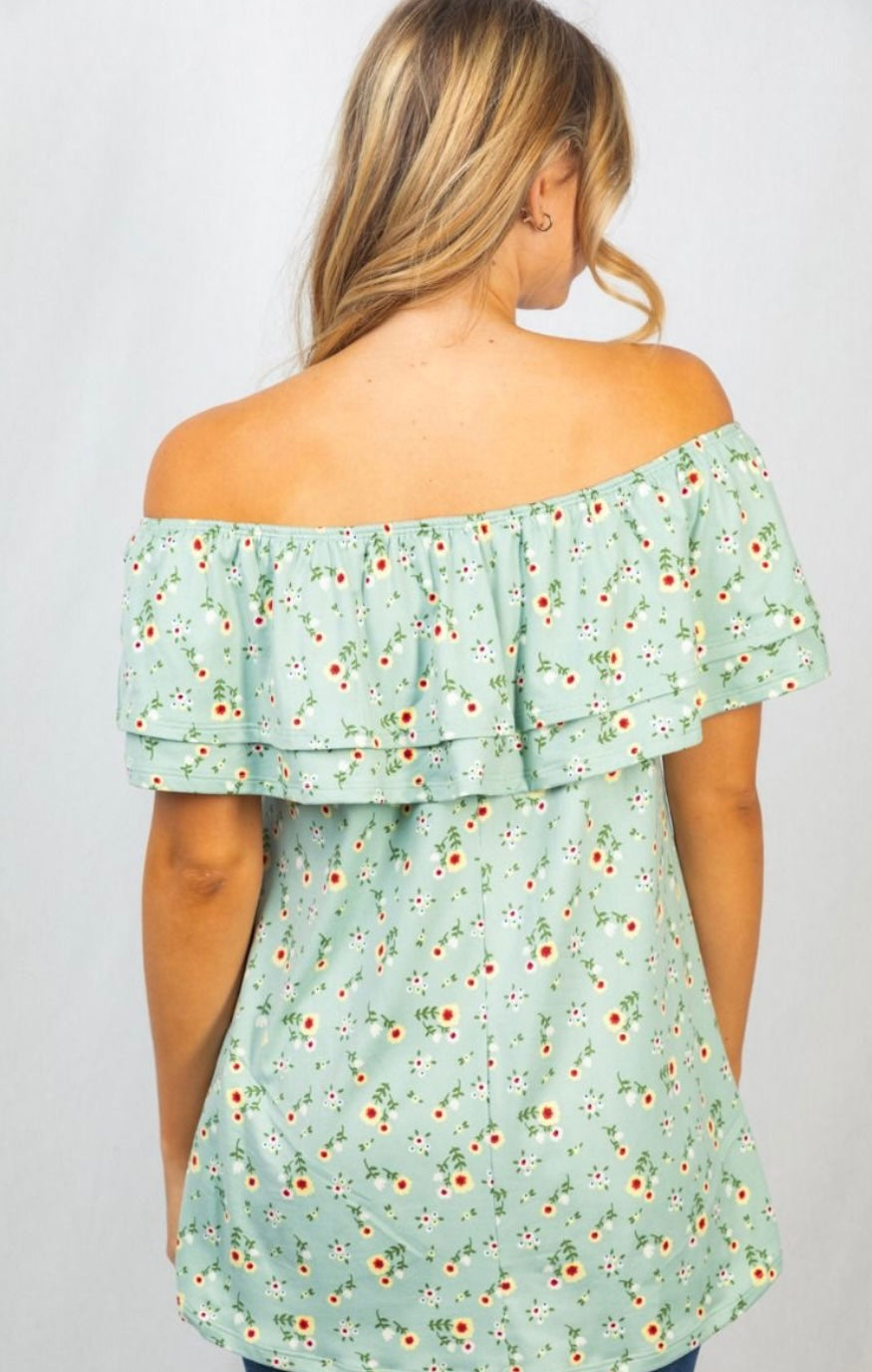 Sage Floral Off Shoulder Top