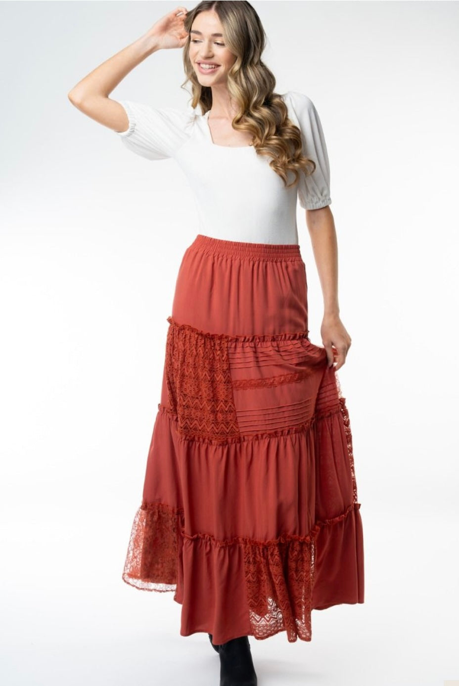 Rust Maxi Skirt with Lace