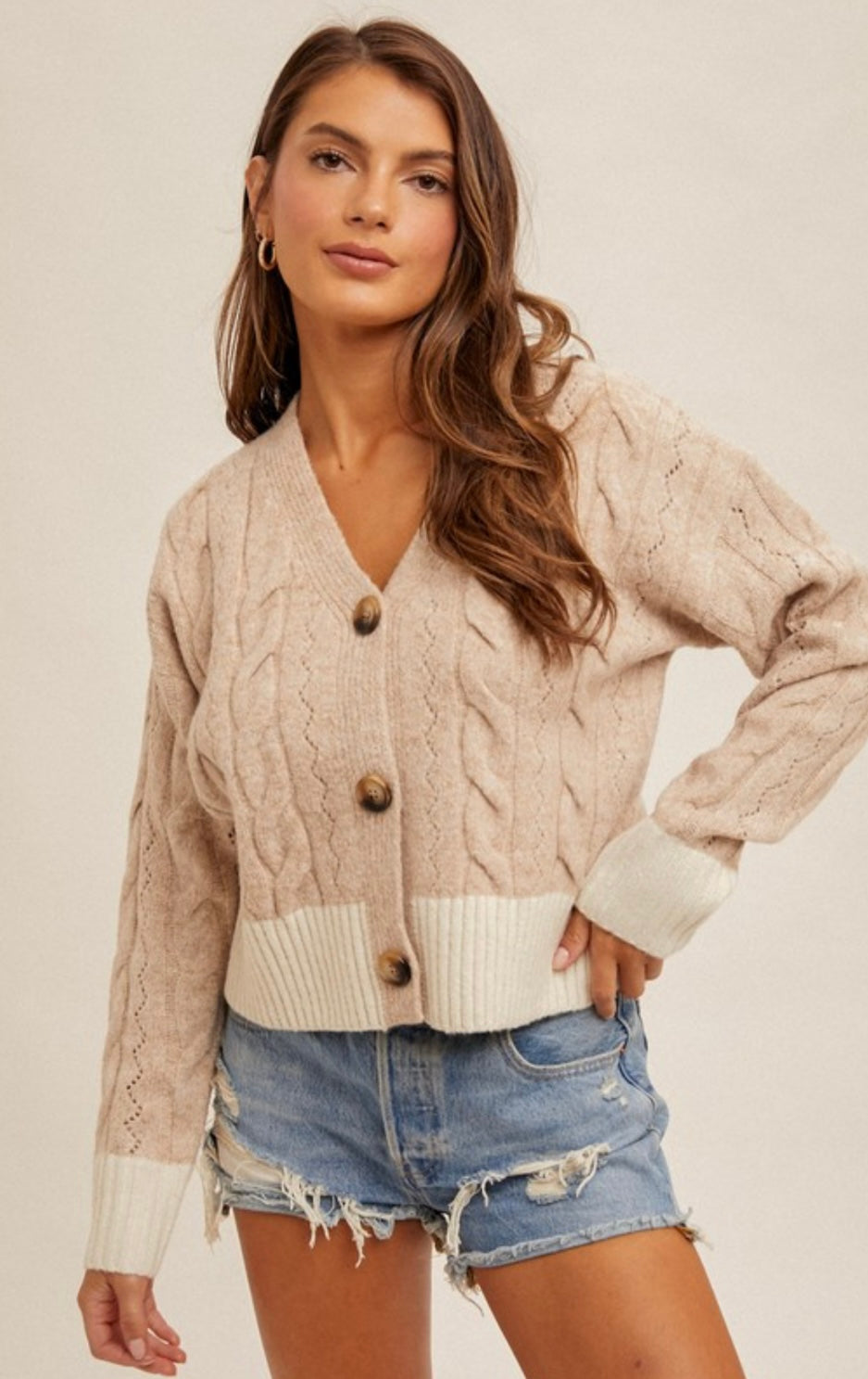 Taupe Crop Button Cardigan