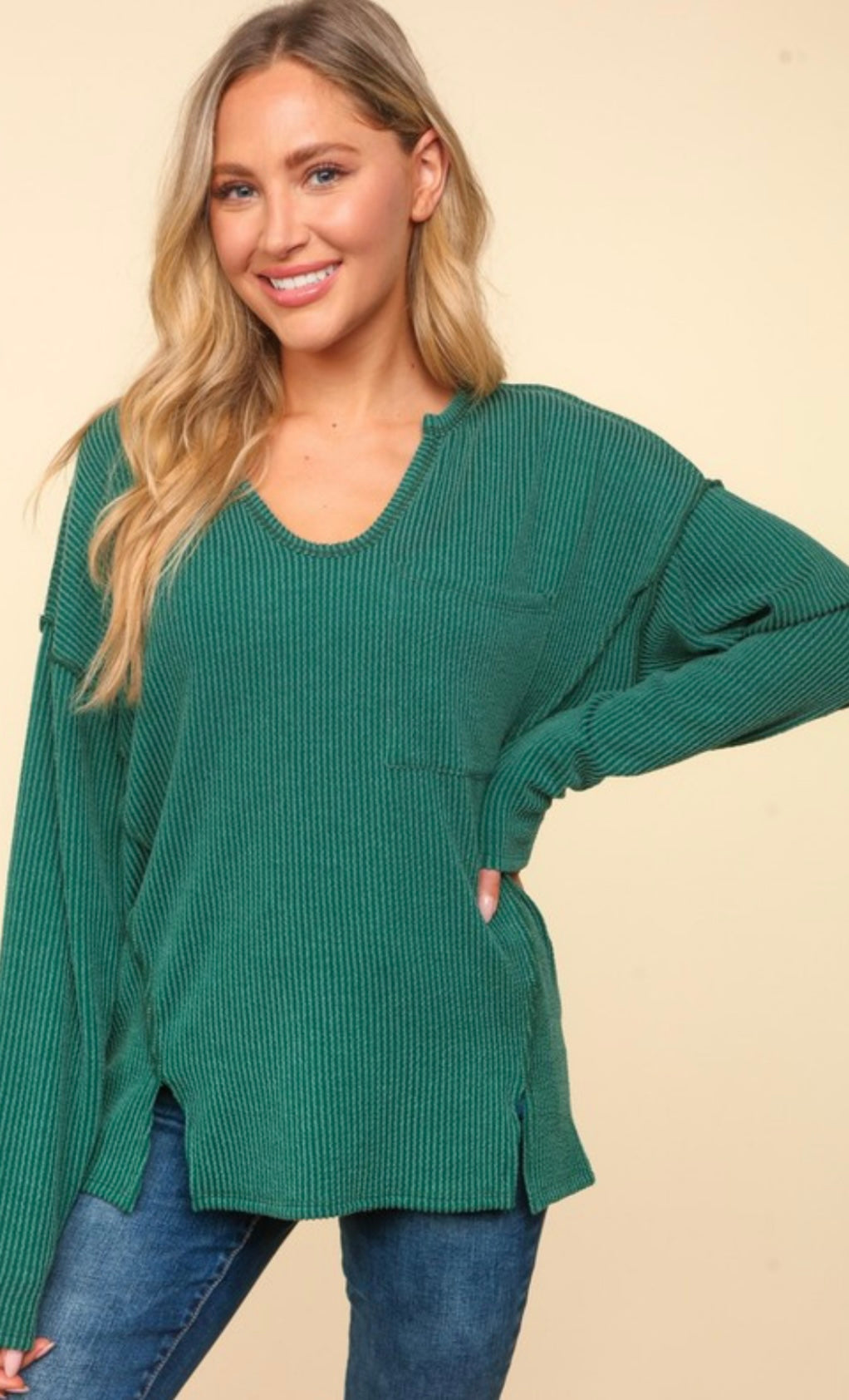 Ribbed Long Sleeve with Slits (2 Colors