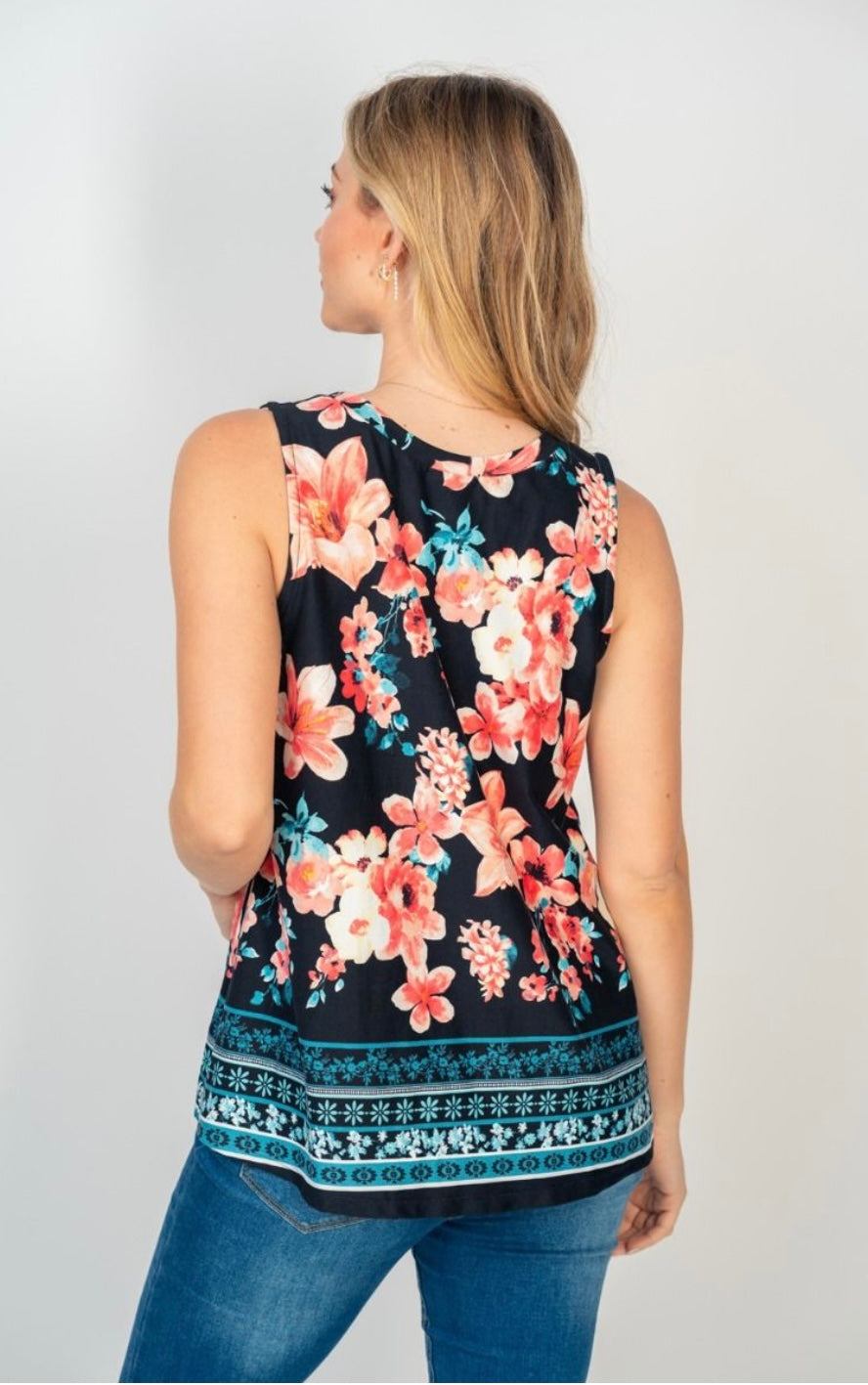 Teal / Coral Floral Tank