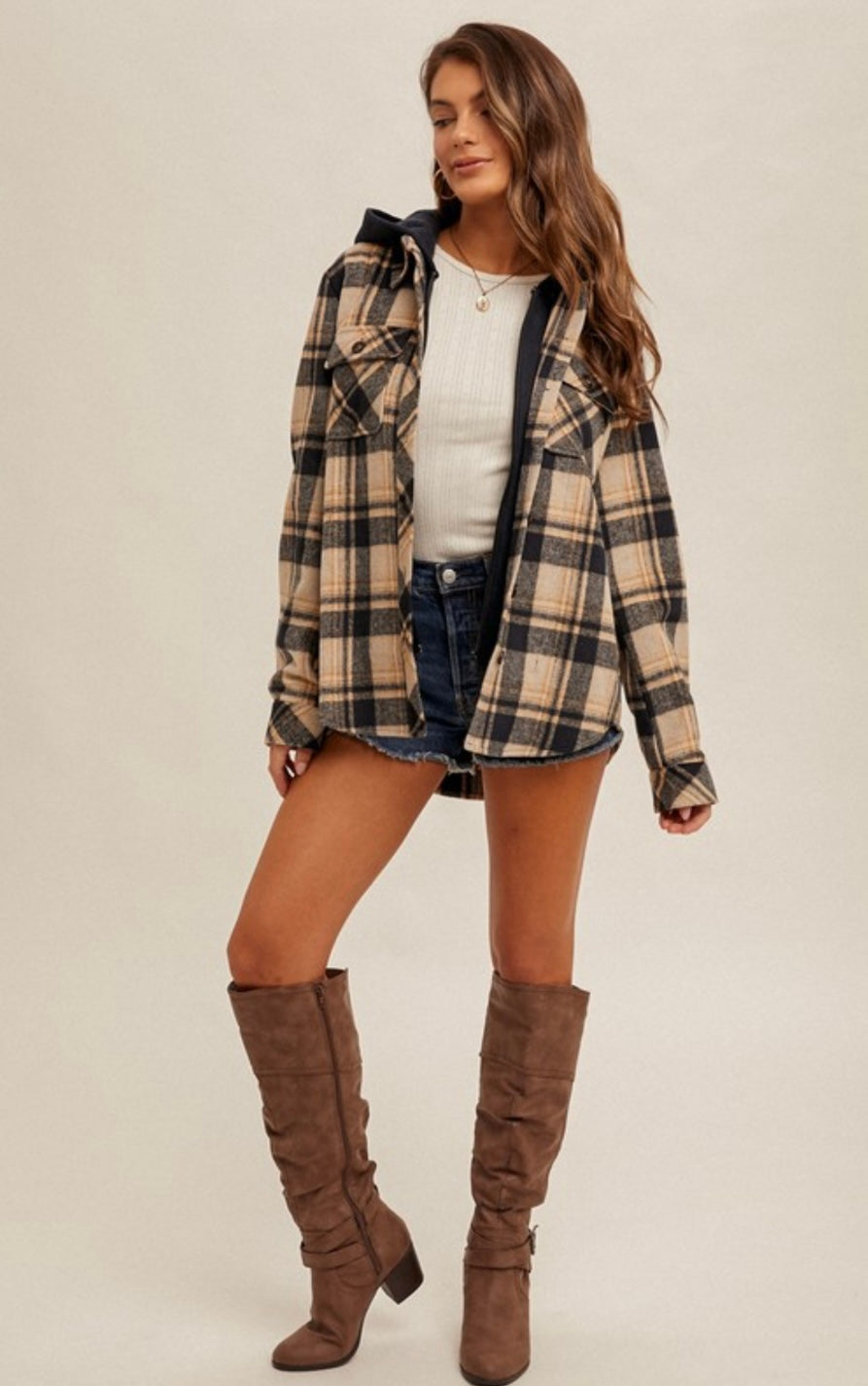 Button Down / Zip Plaid Jacket (2 Colors)