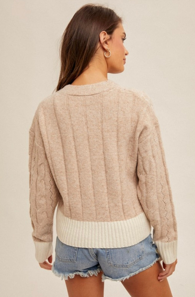 Taupe Crop Button Cardigan