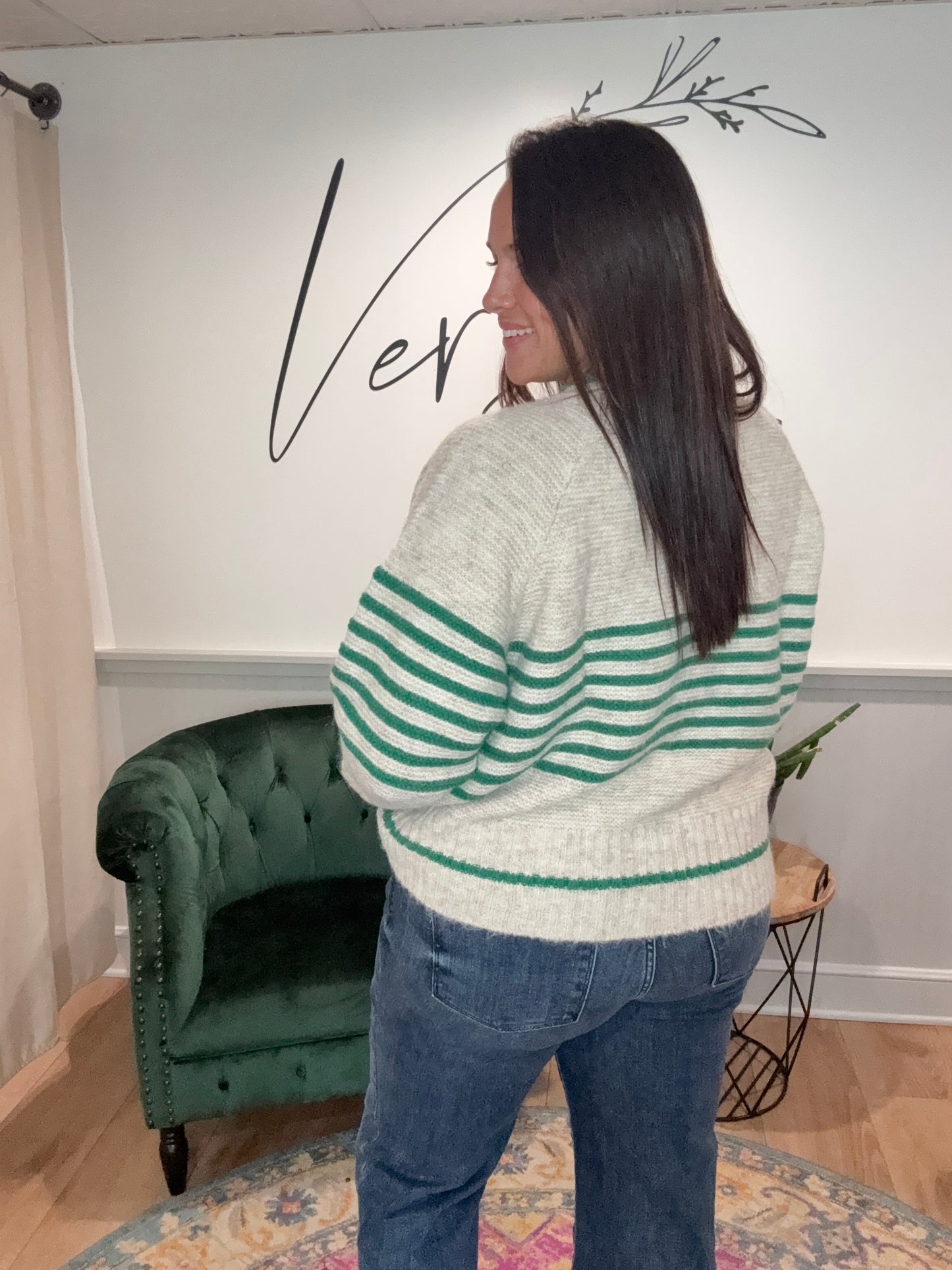 Oatmeal / Green Knit Sweater