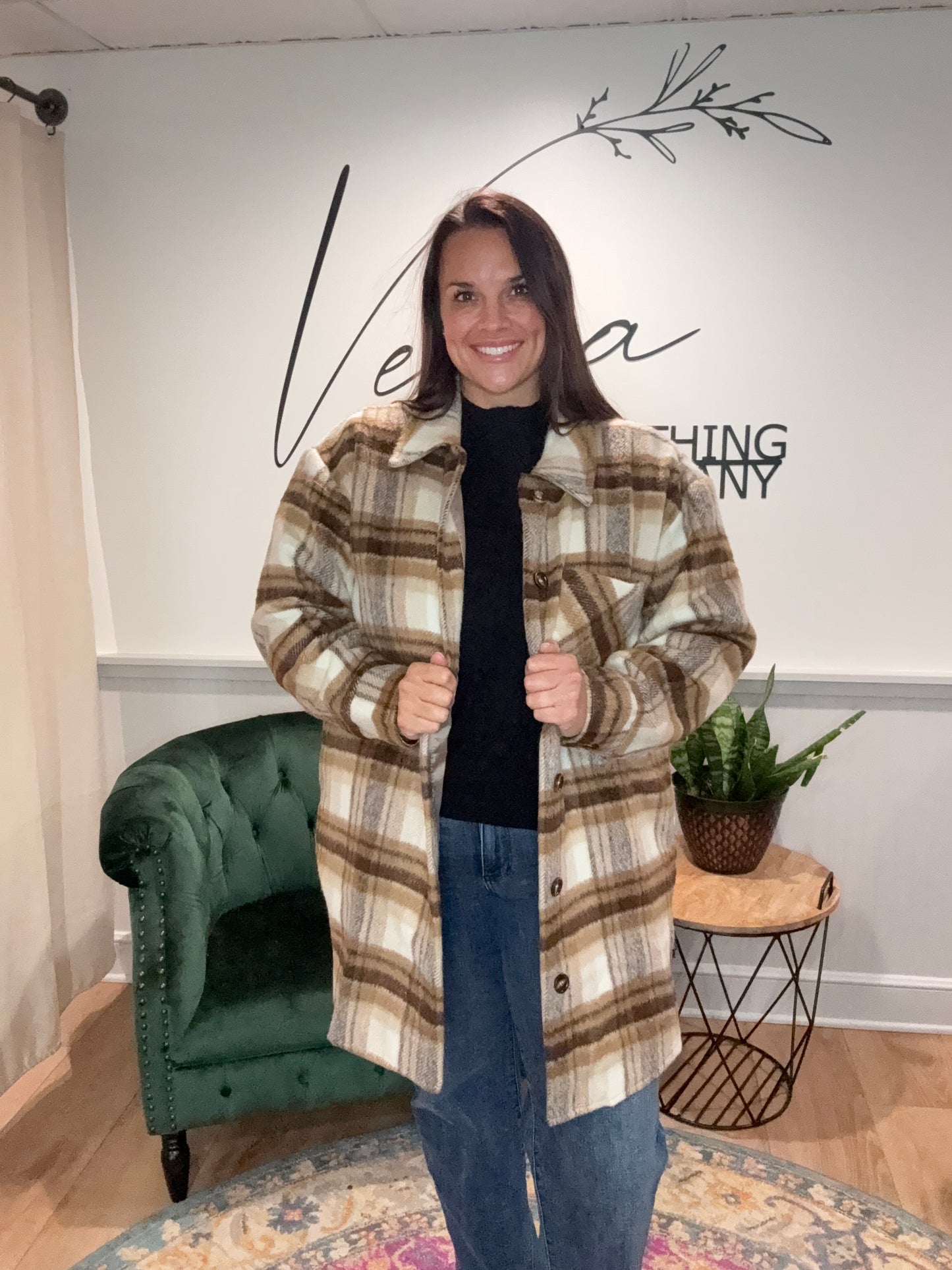 Ivory/Brown Plaid Coat