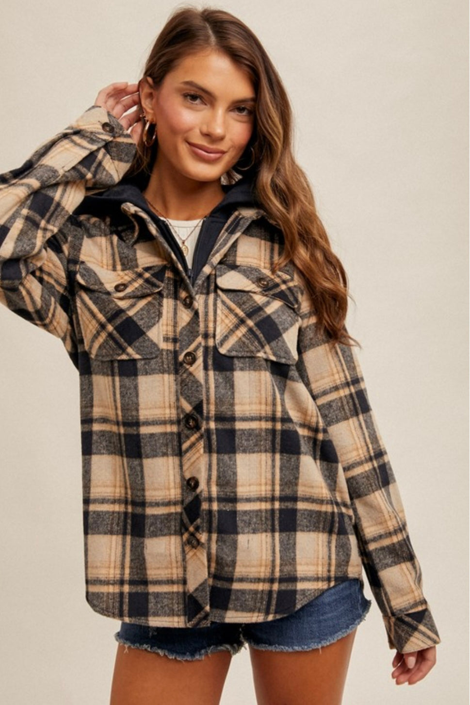 Button Down / Zip Plaid Jacket (2 Colors)