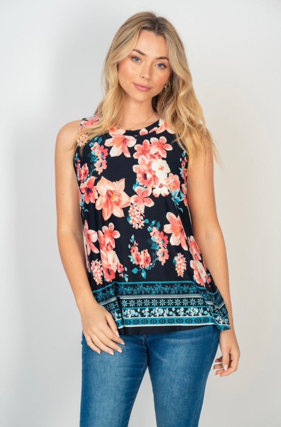 Teal / Coral Floral Tank