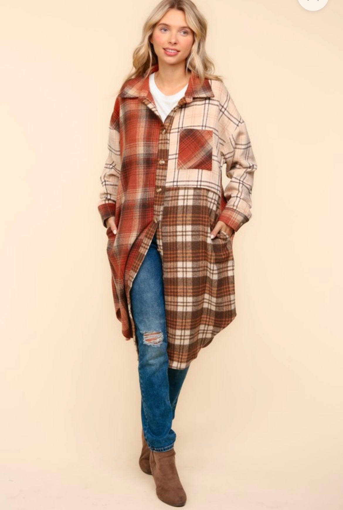 Rust / Taupe Plaid Button Jacket