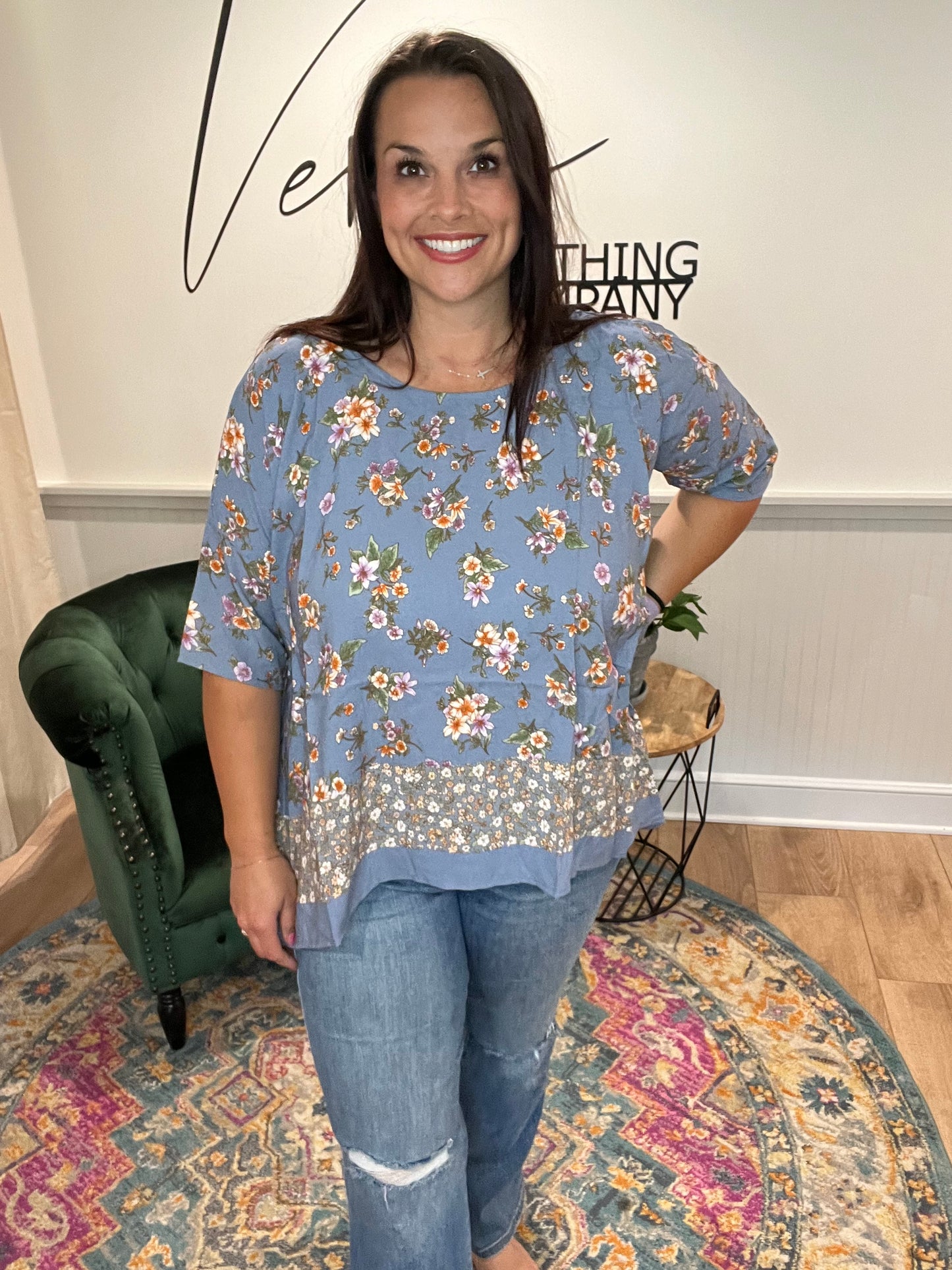Dusty Blue Floral Top