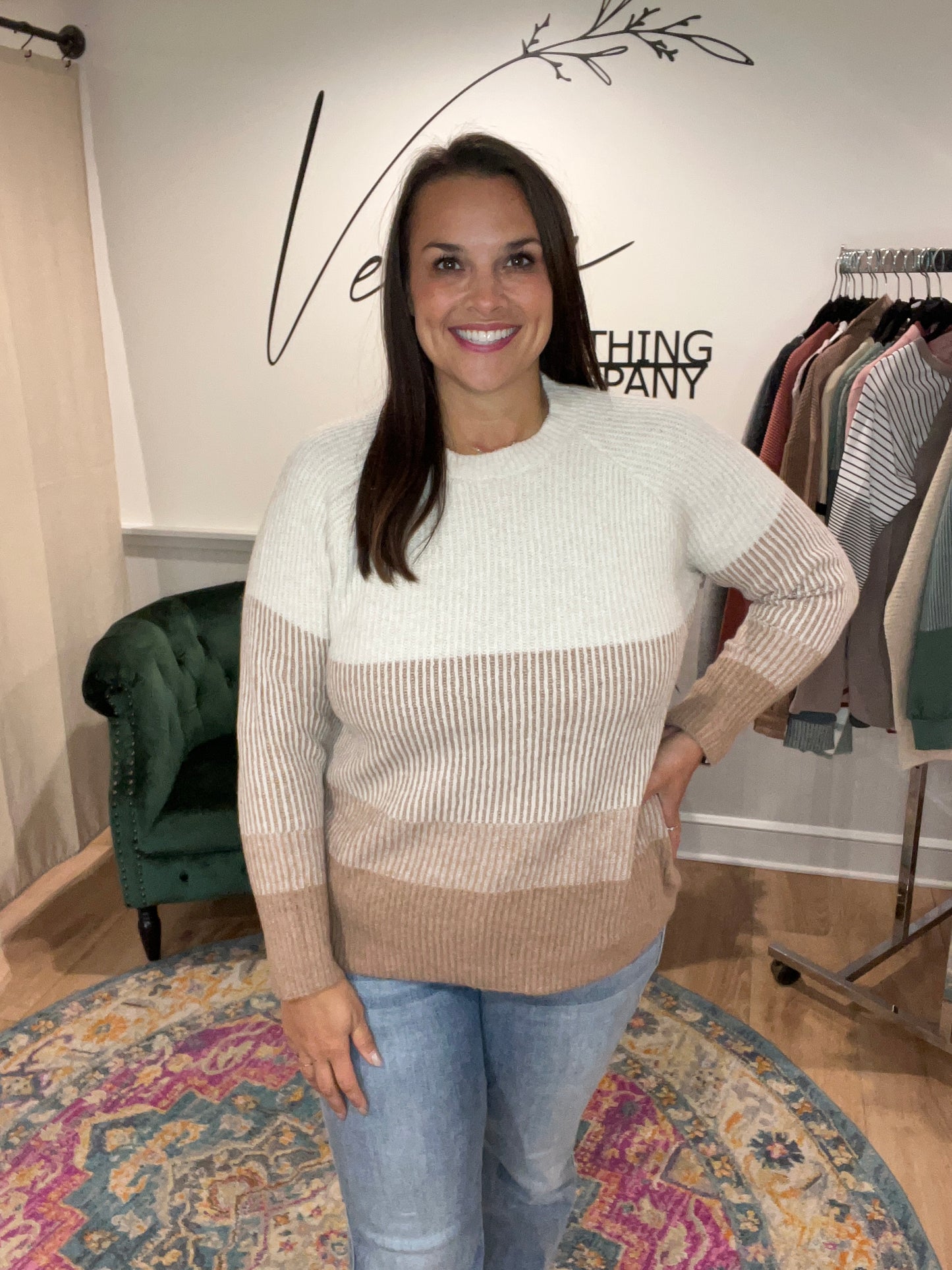 Taupe Color Block Sweater