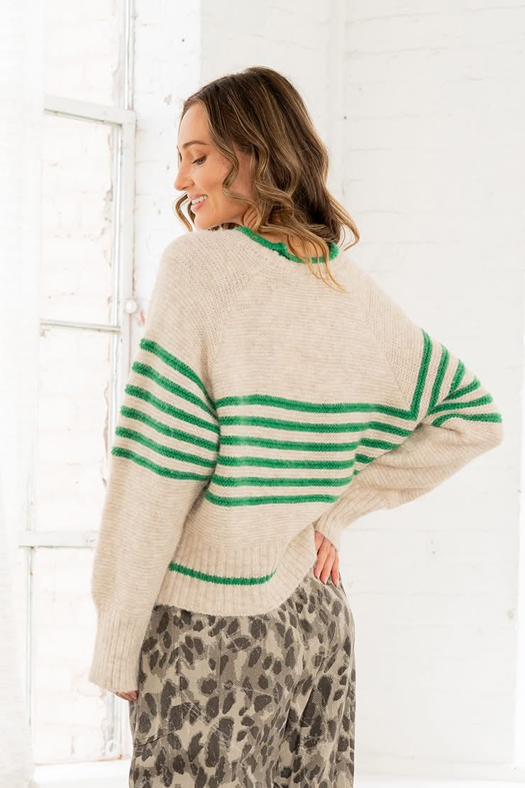Oatmeal / Green Knit Sweater