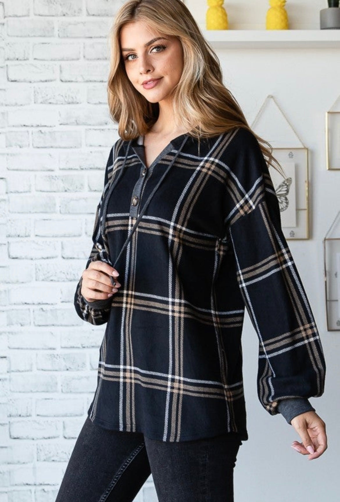 Black Plaid Hoodie