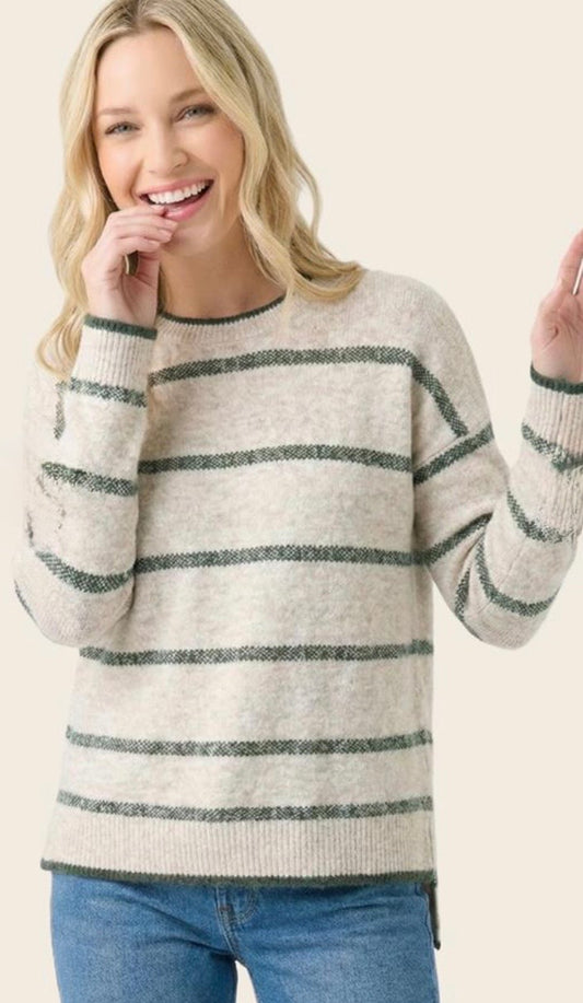 Staccato Oatmeal / Green Striped Sweater