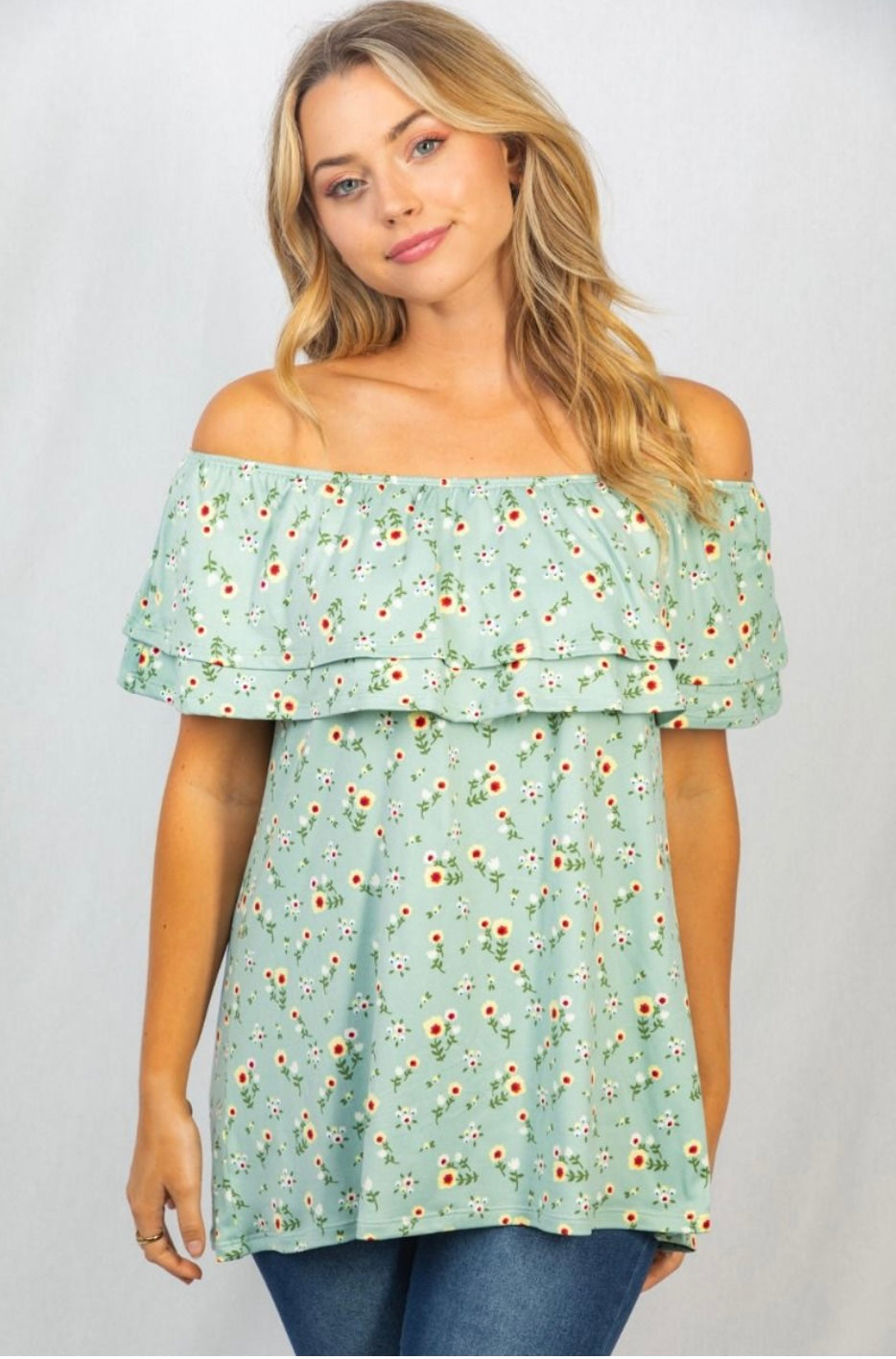 Sage Floral Off Shoulder Top