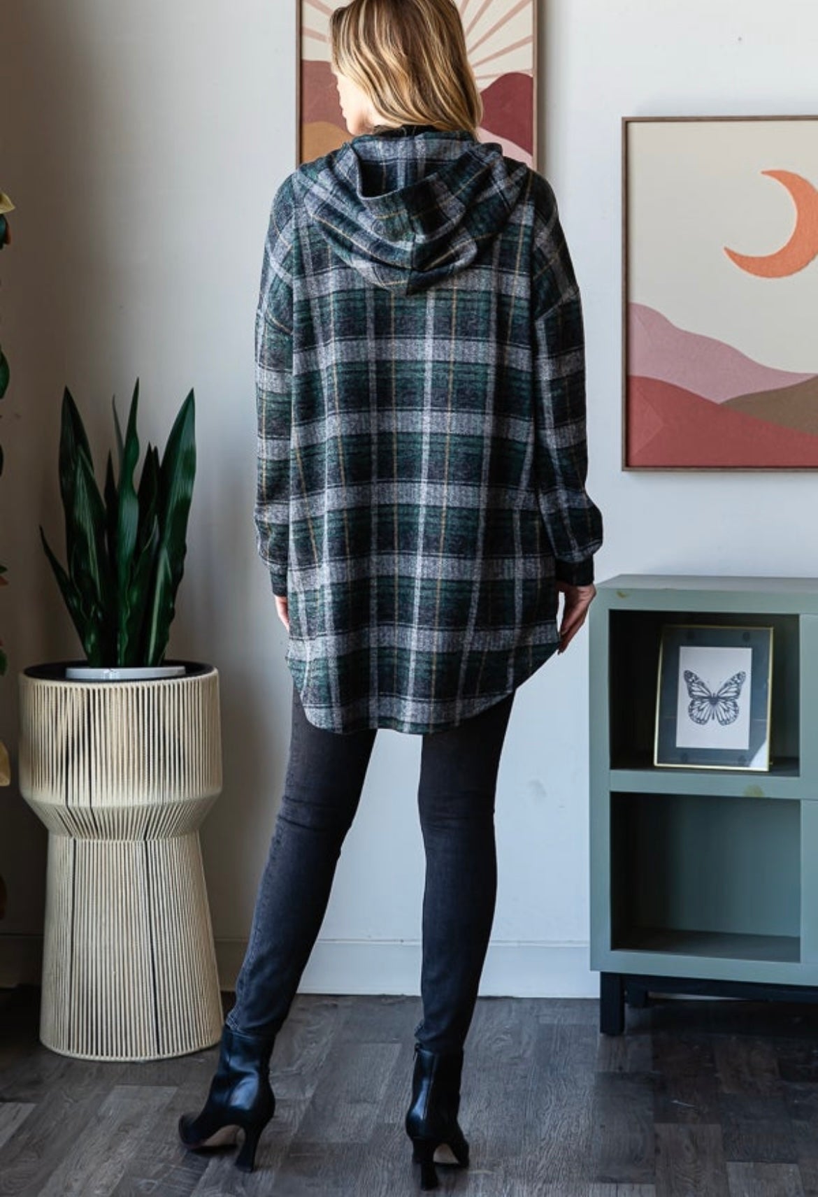 Hunter Green Plaid Button Cardigan