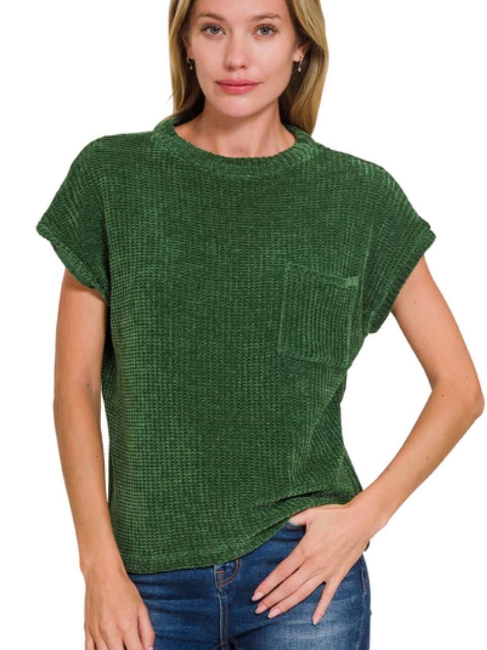 Chenille Waffle Short Sleeve Sweater