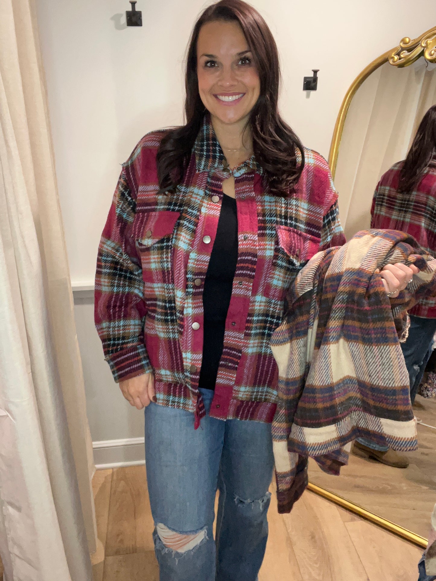 Plaid Button Jacket (2 Colors)