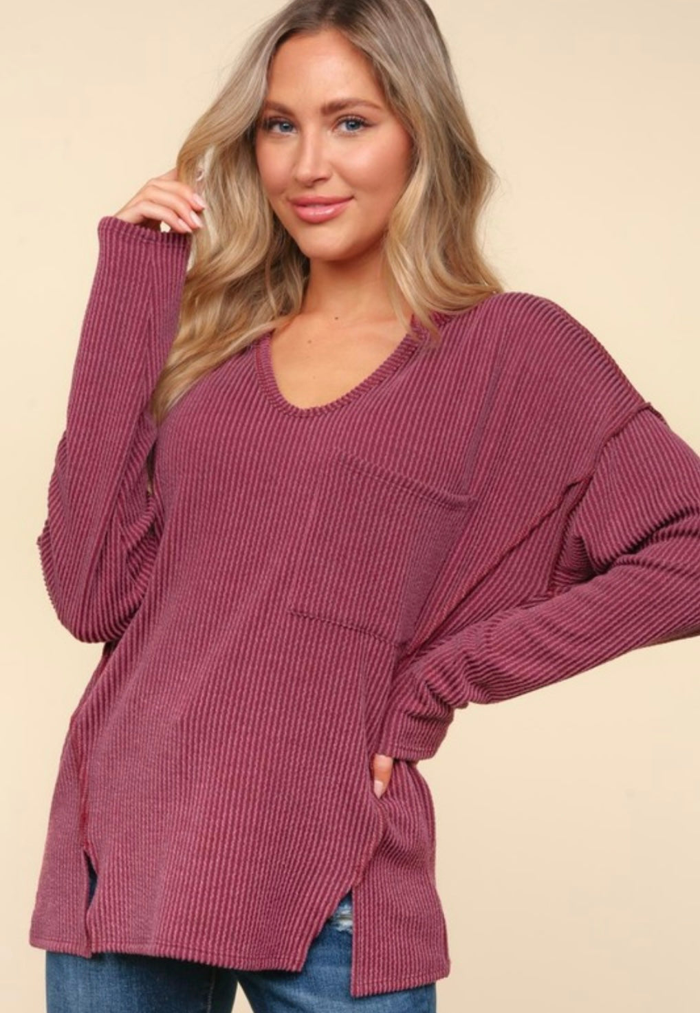 Ribbed Long Sleeve with Slits (2 Colors