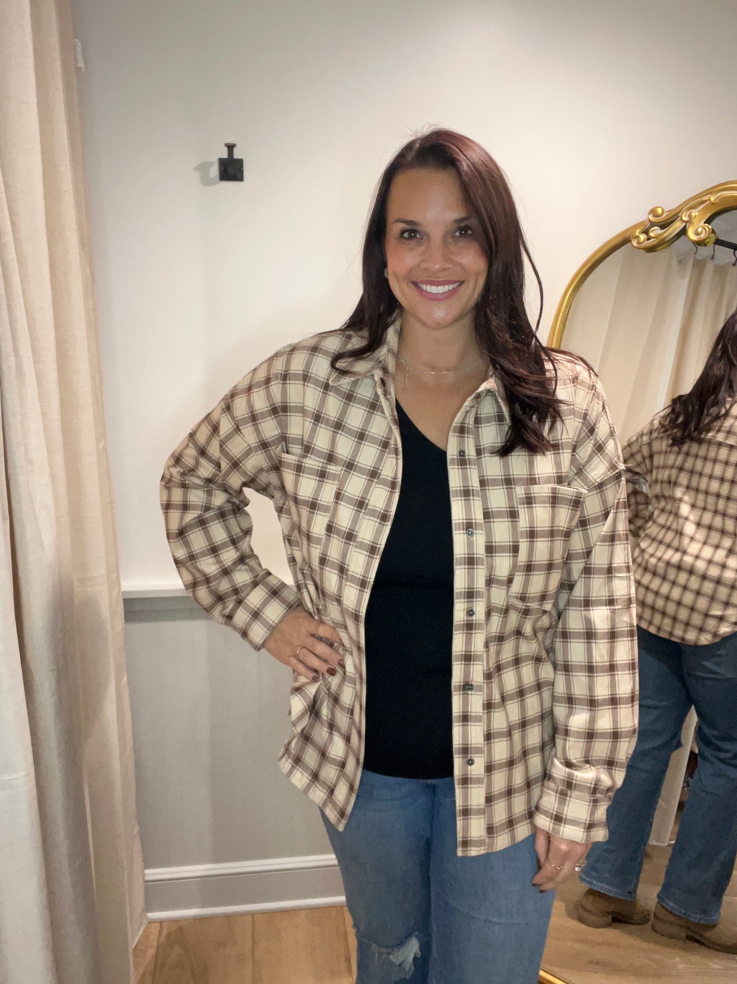 Taupe Plaid Button Down