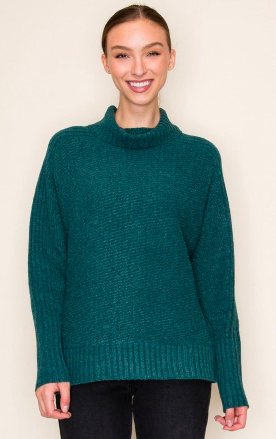 Dark Jade Ribbed Turtleneck Sweater