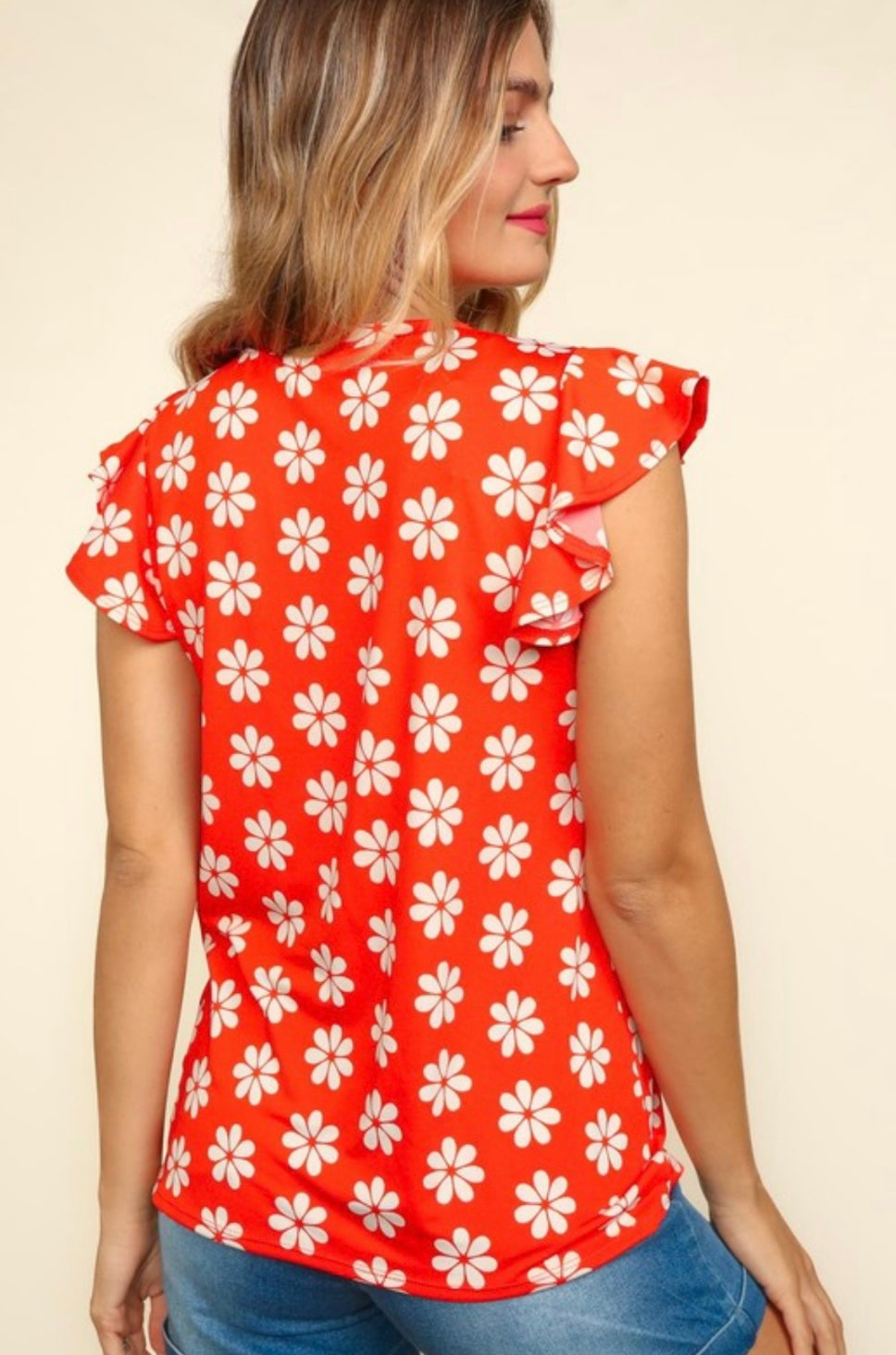 Coral Floral Ruffle Sleeve