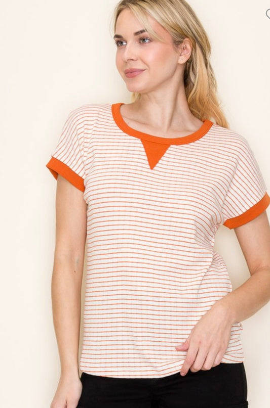Pointelle Striped Short Sleeve (2 Colors)